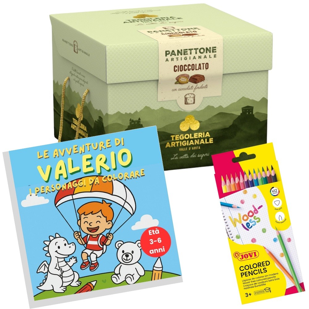 Panettone artigianale con cioccolato 750 gr e libro "I personaggi da colorare"