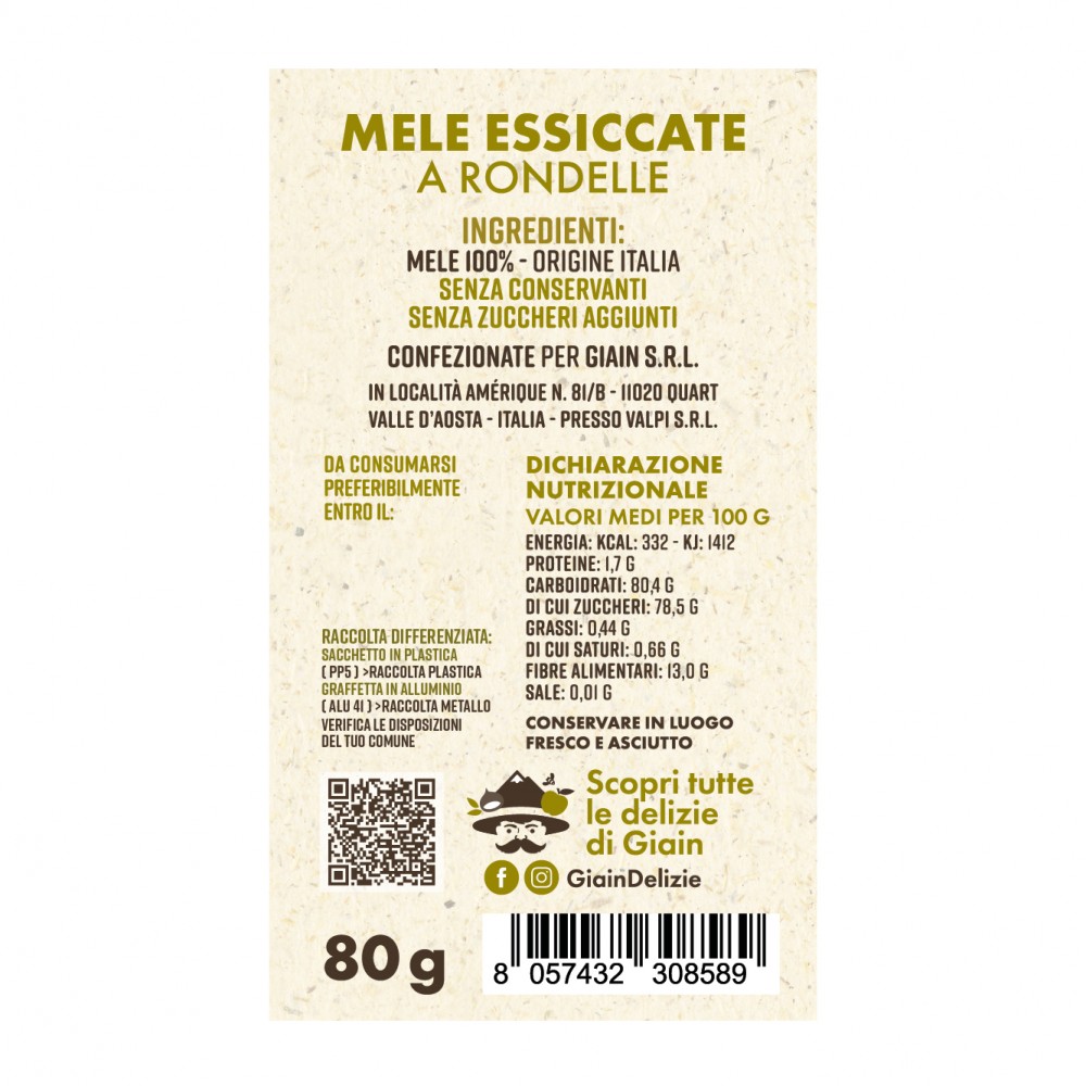 Rondelles de pommes séchées 80 g