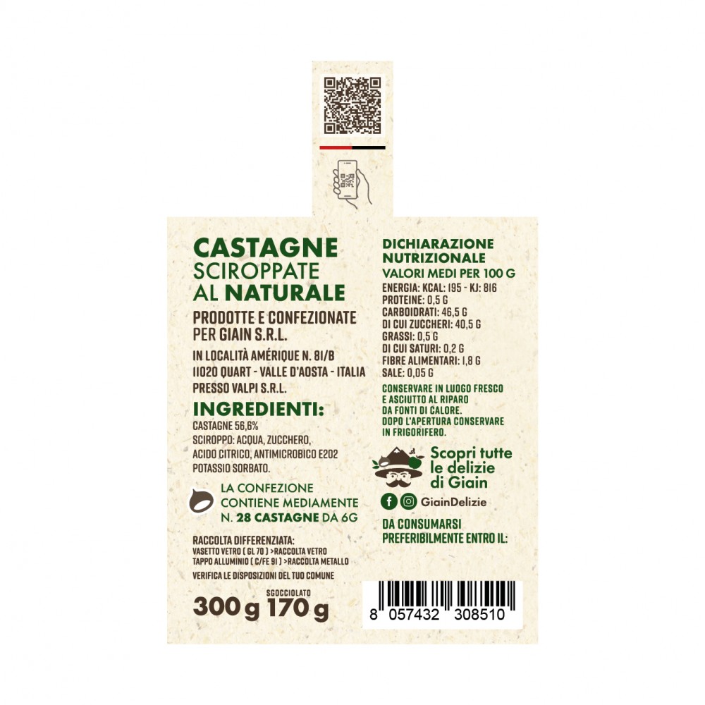 CASTAGNE SCIROPPATE NATURALE 300 g