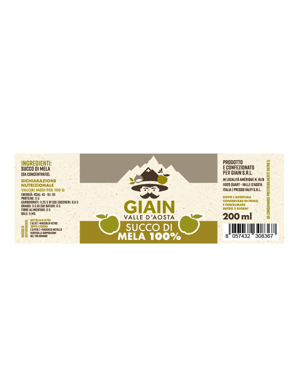Succo di mela 100% naturale 200ml