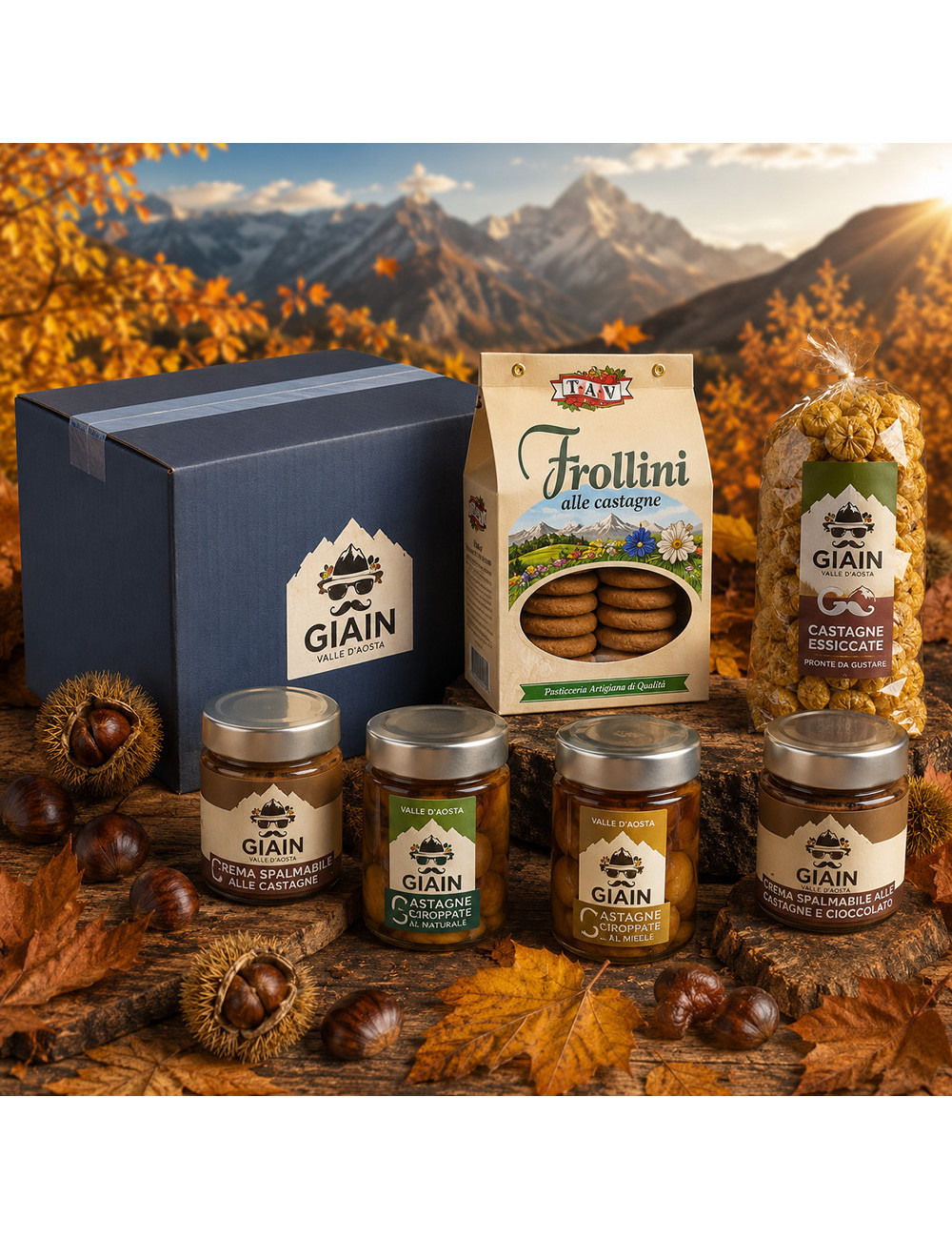 Box misto con prodotti a base di castagne della Valle d'Aosta
