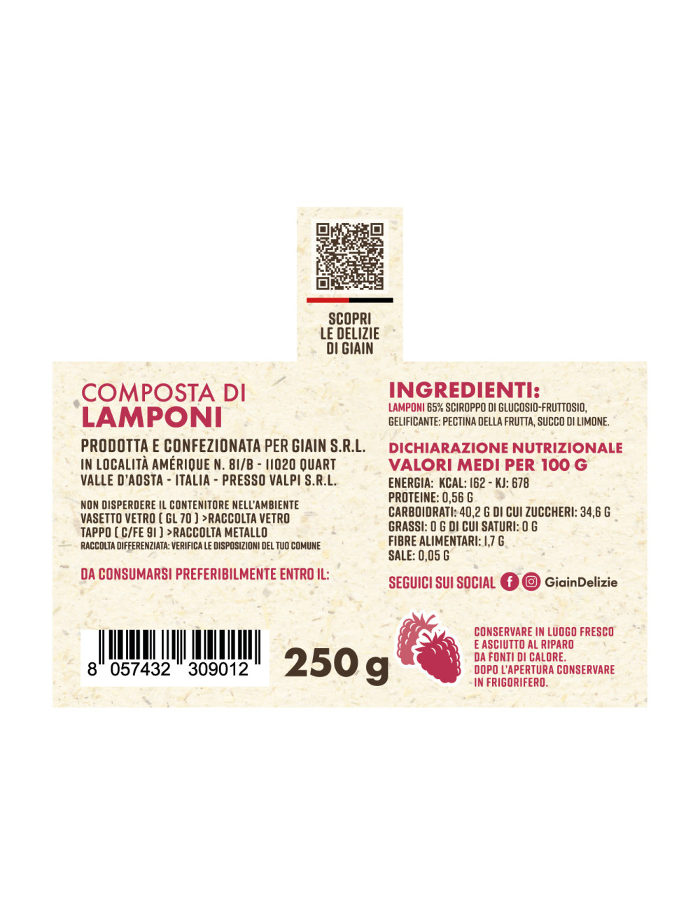 Compotée de Framboises GIAIN – 250 g