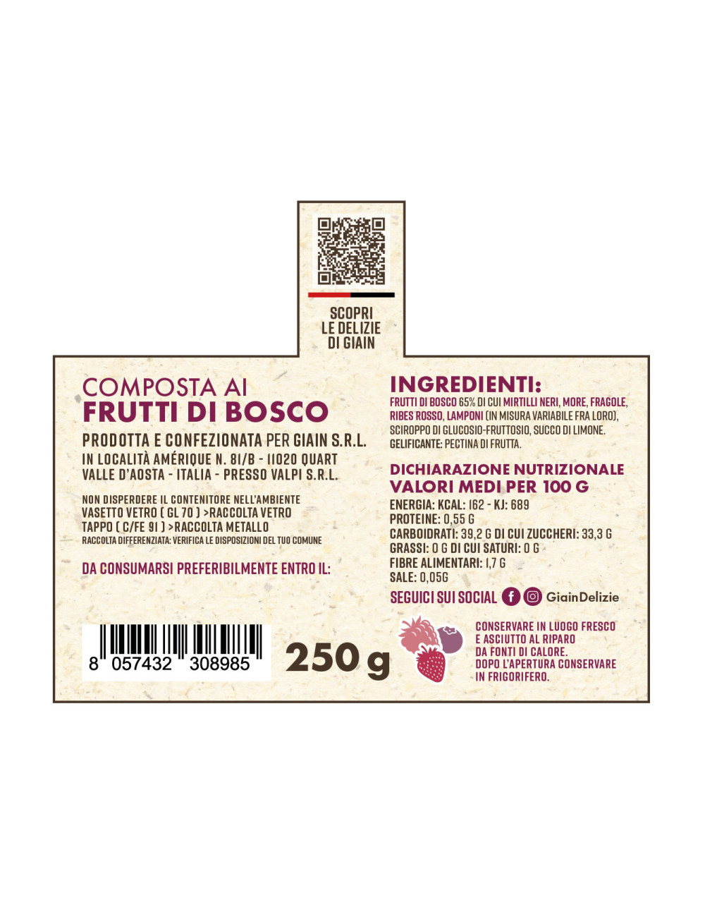 GIAIN Mixed Berry Fruit Spread – 250 g