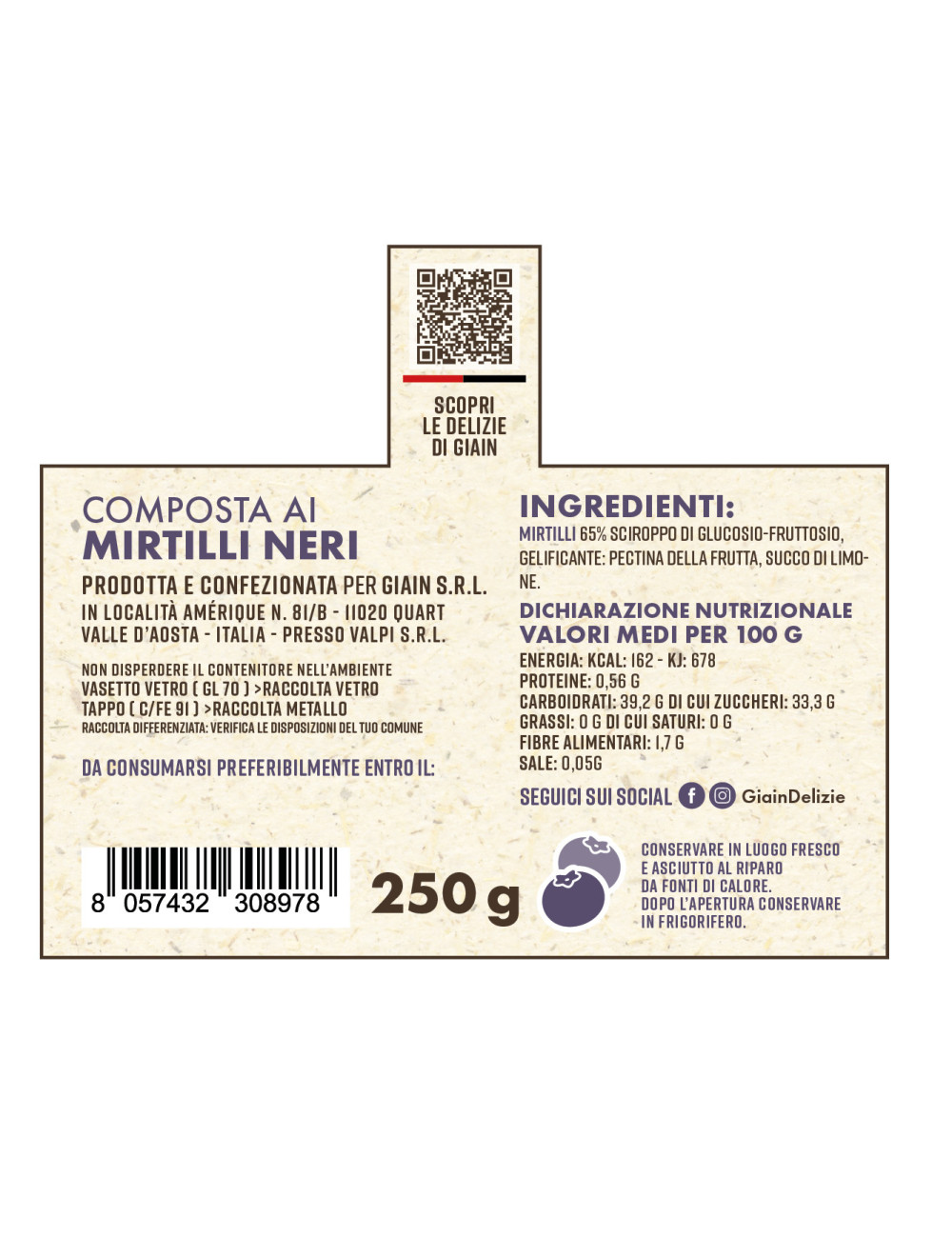 Composta di MIRTILLI GIAIN – 250 g