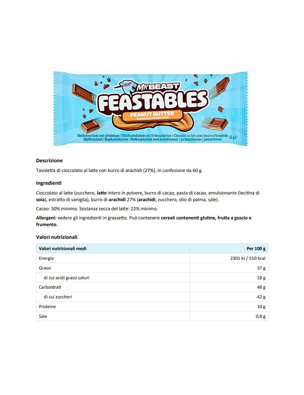 Mr Beast Feastables confezione assaggio (4 x 60gr )