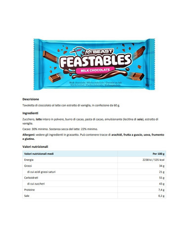 Mr Beast Feastables Milk Chocolate (4 x 60gr )