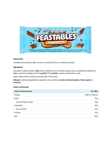 Mr Beast Feastables Peanut Butter (4 x 60gr )
