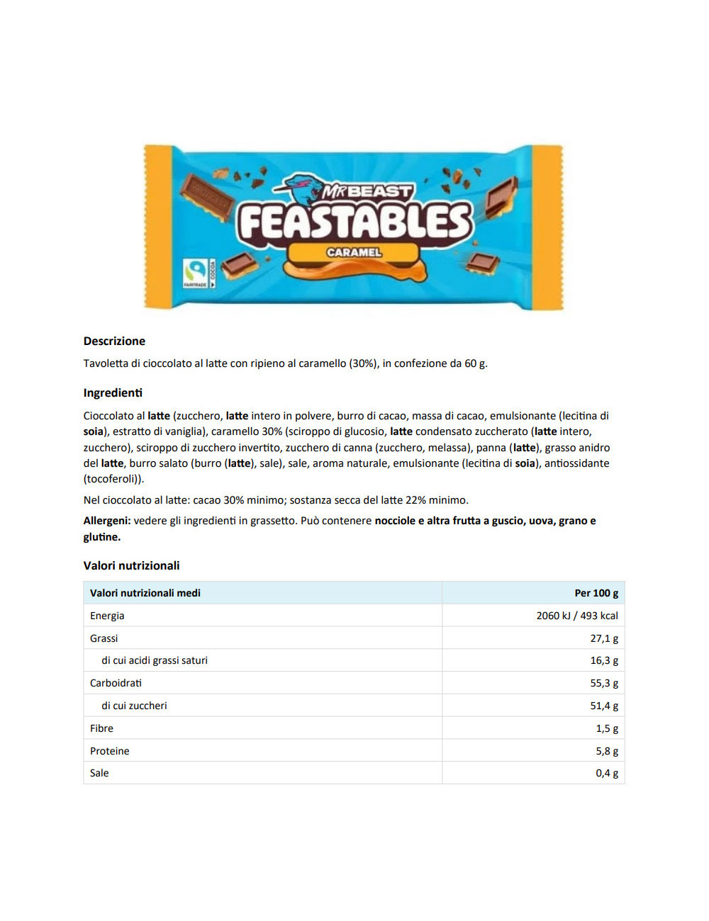 Mr Beast Feastables confezione assaggio (4 x 60gr )