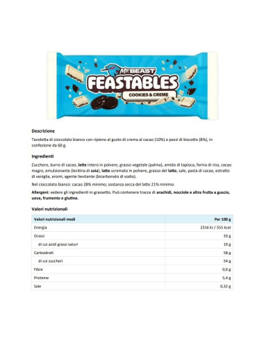 Mr Beast Feastables Cookies & Creme  (4 x 60gr )