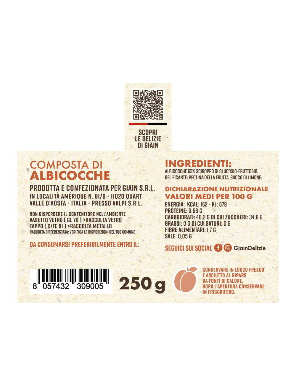 Composta di Albicocche GIAIN – 250 g